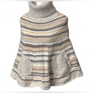 100% Wool Striped GAP Cape Pockets Extra Small Small XS Vintage Turtleneck Gray